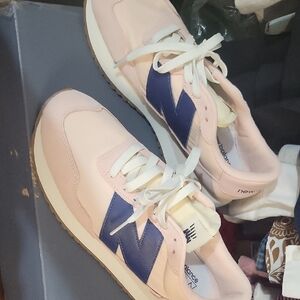 New Balance Women's Soft Pink and Navy Sneakers